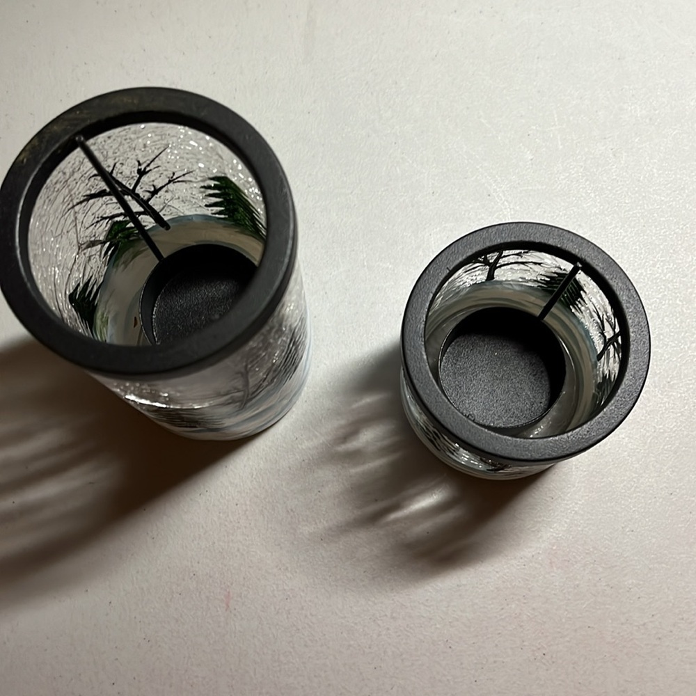 Yankee Candle retired crackle forest winter scene tea light holders - Picture 4 of 6